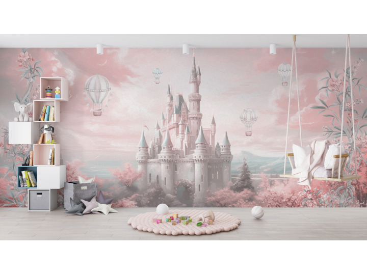 Papier peint château rose féerique n35